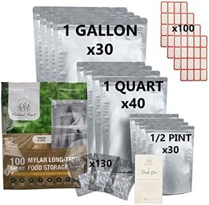 Habitual Heart 100 Thick Mylar Bags for Long Term Food Storage with Extra Oxygen Absorbers - 3 size Stand Up Milar bags 9.5mm: Gallon, Quart, Pint + 130 300cc Oxygen Absorbers + 100 Labels