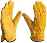 FZTEY Yard Gardening Safety Work Protective Leather Gloves Men & Women 10(X-Large, Yellow)