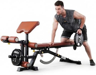 Weight Bench with Preacher Curl & Leg Extension, Workout Bench with Adjustable Backrest & Seat, Ideal for Strength Training, Sit-Ups, Dumbbell Fly, Core Workouts, with Built-in Transport Wheels