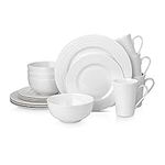 Stone Lain BLB0186 Bone China Round Swirl Design 16 Piece Dinnerware Set, Service for 4, White