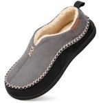 EverFoams Men's Micro Suede Memory Foam Moccasin Slippers with Fuzzy Sherpa Lining and Anti-skid Sole Grey Size 9 UK