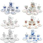 Shappy 90 Pcs 1:12 Scale Miniature Dollhouse Porcelain Floral Tea Cup Set Includes Mini Flower Pattern Teapot Cup Plates for Dollhouse Kitchen Accessories Miniature Supplies