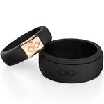 Rinfit Matching Silicone Rings for Couples - Silicone Wedding Bands Sets for Him and Her - His and Hers Ring Sets - Metal Infinity - Black/Rose Gold & Infinity - Black - Women 6 & Men 8