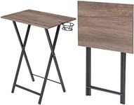 VECELO Folding Table,TV Trays for Eating Set of 2 with Cup Holder, Suitable for Couch, Kitchen,Living Room and Bedroom,Stable Metal Frame,Easy Assembly and Storage, Coffee