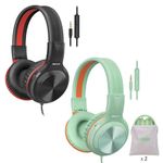 SIMOLIO 2 Pack Foldable Headphones Wired with Microphone, Over Ear Cord Headset with Volume Limited & Bag, Adjustable Headband w/ 3.5mm Jack for Boys Girls PC Tablets Travel Adults Teen