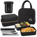 UHAPEER 2 Tier Lunch Box Bento Box with Lunch Bag | Cutlery, Bento Lunch Boxes with Adjustable Compartments for Adults and Kids, Portable Leakproof Food Container Lunchbox for Work and School