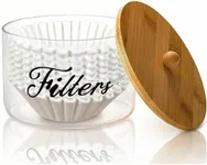 Cididu Coffee Filter Holder with Bamboo Lid, Glass Large Coffee Pod Holder for Counter, Clear Coffee Filter Dispenser Basket, K Cup Countertop Storage Container for Kitchen Cafe Bar Accessories