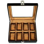 Leather World Watch Box Holder Organizer Case in 8 Slots of Watches for Men and Women with Transparent Display