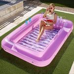 Sloosh XL Inflatable Tanning Pool Lounge Float, 85" x 57" Extra Large Sun Tan Tub Adult Pool Floats Raft for Pool Sunbathing Suntan Blow up Pool Lounger Tanning Bed Floatie for Adults, XL-Pink White