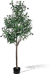 Artificial Olive Tree 6FT Tall Fake Potted Olive Tree with Faux Olive Branches and Lifelike Fruits for Modern Home décor Office Living Indoor（Contain Plastic Planter Pot）