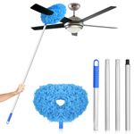 Ceiling Fan Cleaner Duster High Ceiling Extended Fan Blade Cleaner from 13 to 50 Inch Reusable Microfiber Ceiling Fan Duster with Extension Handle for Furniture Bookshelves Wall Door (Blue)