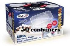 50 x Satco Plastic Containers with Lids 650ml | Durable Microwavable | Heavy Duty | Takeaway | Reusable & Disposable