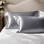 QUINEEHOM Satin Pillow Cases, Pillow Cases Standard Size 2 Pack, Cooling Pillow Case with Envelope Closure, Soft and Breathable Pillowcases Grey, Similar to Silk Pillow Cases, 20x26 Inches