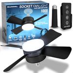 Bell+Howell Socket Fan Cool Light Deluxe Black – Ceiling Fans with LED Lights and Remote Control, Replacement for Lightbulb - Bedroom, Kitchen, Living Room,1000 Lumens / 5000 Kelvins