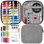 JUNING Sewing Kit with Case Portable Sewing Supplies for Home Traveler, Adults, Beginner, Emergency, Kids Contains Thread, Scissors, Needles, Measure Tape