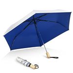 G4Free 42 Inch Travel Umbrella UPF 50+ UV Protection with Wooden Handle Auto Open Close Lightweight Sun Rain Folding Umbrellas