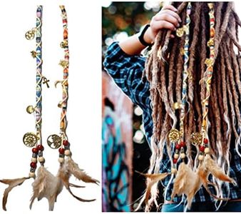 Nutty Natte 2 PCS Hippie Hair Extension Dreadlocks Hairclip Feather Beads Pendant Colorful Dread Accessory for Braids and Curls