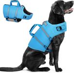 Queenmore Dog Life Jacket, Large Dog Life Vest,High Floating Pet Life Vest for Swimming,Lightweight Adjustable Puppy Life Preserver for Boating,Dog Water Vest with Back Zip,Rescue Handle,Hook (Blue L)