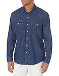 Amazon Essentials Men's Standard Regular-Fit Long-Sleeve Denim Shirt, Medium Blue, Large