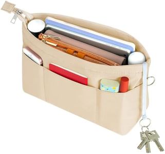 HyFanStr Organizador de Bolsos de Nailon, Organizador Bolso con Cremallera Bolsillo Interno Cosmético para Mujer Beige(M)