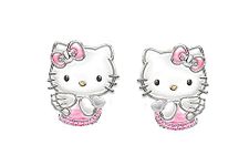 Kaguyo silver earrings for women, 925 Sterling Silver Hello Kitty Earrings, zirconia cute cat stud earrings For Women Girls kids, birthday Gift (Hello Kitty A)