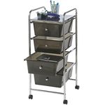 VonHaus Storage Trolley, 4 Drawer Black Wheeled Makeup Trolley, Durable Storage with Plastic Drawers, Chrome Frame, Storage Panel & 360° Wheels, Versatile Organiser for Bedroom, Bathroom, Home Office