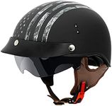 VCAN Cruiser Solid Flat Black Half Face Motorcycle Helmet with Drop-Down Sun Visor, Removable Peak and Quick Release Buckle (Ash Flag, Large)