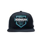 Hoonigan Bracket X Snapback Hat | 80% Acrylic - 20% Wool Adjustable Baseball Cap | Hide Your Bed Head in Style and Show Everyone That Your Forehead Knows How to get Rowdy. (Black/Cyan White)