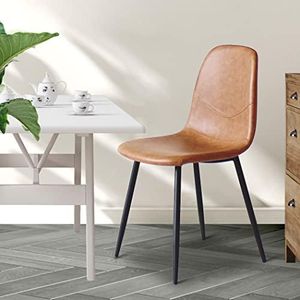 LEVEDE Dining Chairs, Set of 4 Reading Seating, Retro Kitchen Chairs, PU Leather Chic Nursing Seats, Home Furniture for Dining Room, Living Room, Cafe, Meeting Room, Load Up to150kg (Brown)