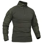 Men's Military Tactical Long Sleeve Shirt Breathable Hunting Combat T Shirts Quick Dry Outdoor Tops 1/4 Front Zip Camouflage Airsoft Shirts Army Green L