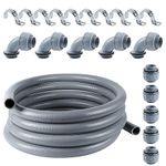 Neorexon Liquid-Tight Conduit 1-1/4 inch 25ft, Electrical Conduit with Connector Kit, Flexible Conduit with 5 Straight and 5 90-Degree Conduit Connector Fittings Gray
