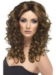 Smiffys Glamour Wig, Brown Long, Curly, Ladies Glamour Wigs Fancy Dress, Adult Dress Up Wigs