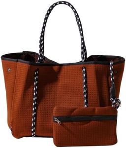 POPUPS Large Neoprene Tote Bag for Women - Everyday Designer Handbag for Travel Work and Beach with Pockets and Zipper Pouch (Chocolate Lover)