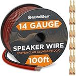 InstallGear 14 Gauge AWG 100ft Speaker Wire True Spec and Soft Touch Cable Wire - Red/Black with 12 Banana Plugs (Great Use for Car Speakers Stereos, Home Theater Speakers, Surround Sound, Radio)