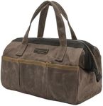 Tool Bag, 13-inch Heavy Duty 16oz Waxed Canvas Wide Mouth Water-Resistant Tool Bag, Tool Tote with Handle for Tools, Wrenches, Screwdrivers (13 X 7.8 X 9 inch) | Grey