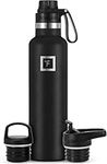 IRON °FLASK Sports Water Bottle - 710 ml, 3 Lids (Spout Lid), Vacuum Insulated Stainless Steel, Hot Cold, Double Walled, Thermo Mug, Standard Metal Canteen (Midnight Black)