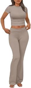 Trendy Queen Lounge Sets For Women 2 Piece Casual Y2K Outfits Short Sleeve Cropped Tops Fold Over Flare Pants Tracksuits