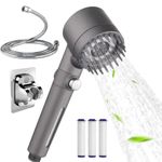 BRONXIC® Shower Head High Pressure with 4 Modes, Turbocharged Design for Low Water Pressure, Universal Water Saving Handheld Shower Head with Plastic+Metal Shower Hose, Shower Head Holder & 3 Filters