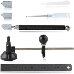 LEONTOOL Lot de 7 outils de coupe de verre comprenant un coupe-verre circulaire réglable de 2 à 20 mm, pointe en carbure d'alimentation en huile, avec 3 lames en bonus, tournevis, règle,
