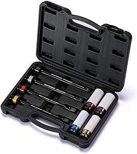 MIXPOWER 1/2-inch Drive Wheel Protector Impact Socket& 8 inch Coded Torque Limiting Socket Extension Bar, 8pcs Tire Deep Socket Set, Color-Coded, 80 to 150 Ft-Lbs (110-200 Nm)
