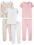 Simple Joys by Carter's Toddler Girls' 6-Piece Snug-Fit Cotton Pajama Set, Floral/Stripe, 3T