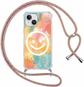 Foonary Funda con Cuerda para iPhone 14 Plus 6,7", Transparente Carcasa Correa Colgante con Aesthetic Sonrisa Motivo Ajustable Collar Cuello Cadena Cordón Case,Silicona PC Cover para iPhone 14 Plus,1