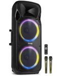 Fenton FT212LED MK2 Portable PA System with 2x12" Speakers, Bluetooth, Rechargeable Battery, LED Lights & Wireless Microphones - 1400W Power for Party, Karaoke, DJ & Live Events