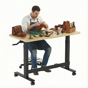 FLEXIMOUNTS 47.2" x 23.6" Adjustable Height Workbench with Hand Crank, Drawers & 360° Wheels – Rubber Wood Top Heavy-Duty Workstation & Steel Frame for Garage, Studio, Kitchen or Workshop