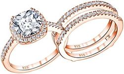 Blongme 2.66CT Wedding Engagement Rings Set for Women 925 Sterling Silver Cushion Halo CZ Wedding Bands Promise Bridal Ring for her Rose Gold Size 11