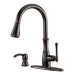 Wheaton Tuscan Bronze Kitchen Faucet w/ Pull Down Sprayer, High Arc Kitchen Sink/Bar Sink Faucet w/ Pull Out Spray Head, Home Décor, 3 Settings, Single Handle Kitchen Faucets, Optional Deckplate Included