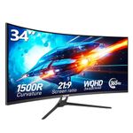 34 Inch Ultrawide Curved Gaming Monitor, 1500R PC Screen 165hz UWQHD 3440x1440, Curved Computer Display with FreeSync & Eye-Care Technology, DP, HDMI, Support Wallmount