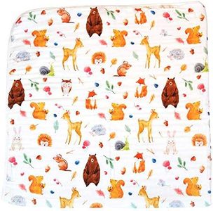 ADDISON BELLE Dream Everything Blanket - 100% Muslin Cotton - Oversized 47 inches x 47 inches - Premium 4 Layer Blanket (Forest Friends)