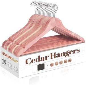 HOUSE DAY Cedar Hangers for Closet, Smooth Cedar Wood Hangers 10 Pack with Rings, 360° Swivel Hook, U-Shape Notched, Non Slip Pant Bar, Sturdy Wooden Clothes Hanger for Coats, Dresses, Suits