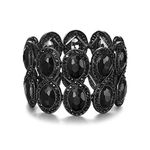 Ever Faith Black Rhinestone Bracelet for Women, Stunning Crystal Art Deco Wedding Brides Elastic Stretch Bracelet Black-Tone